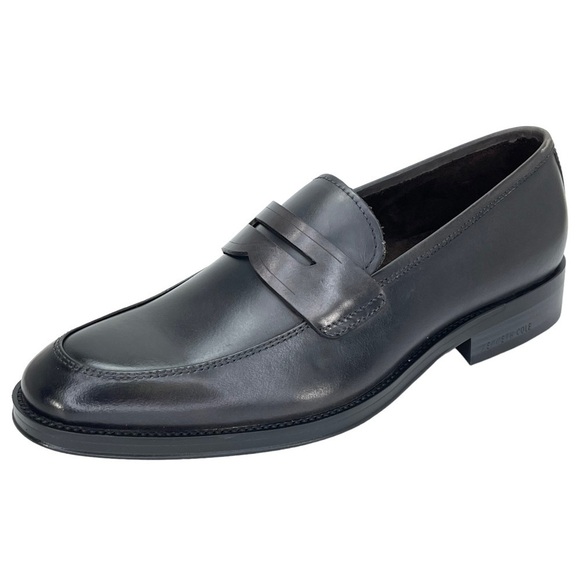 Kenneth Cole Brock Dark Grey Leather Mens Penny Loafers Size 7M - Picture 1 of 10